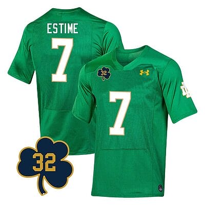 Notre Dame Audric Estime Jersey #7 College Football Johnny Lujack Patch 32 Green