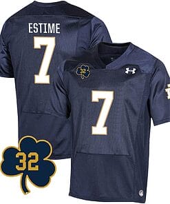Notre Dame Audric Estime Jersey #7 College Football Johnny Lujack Patch 32 Navy