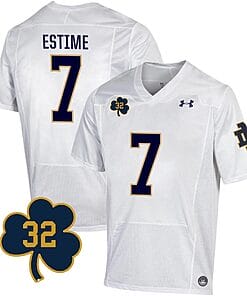 Notre Dame Audric Estime Jersey #7 College Football Johnny Lujack Patch 32 White