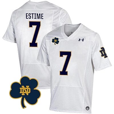 Notre Dame Audric Estime Jersey #7 College Football Johnny Lujack Patch White