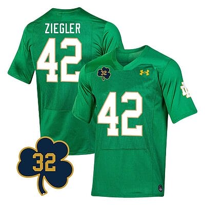 Notre Dame Nolan Ziegler Jersey #42 College Football Johnny Lujack Patch 32 Green