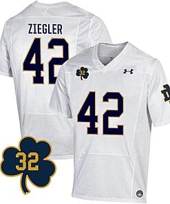 Notre Dame Nolan Ziegler Jersey #42 College Football Johnny Lujack Patch 32 White