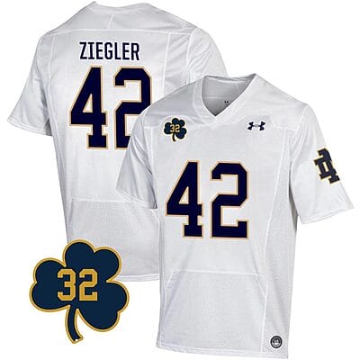 Notre Dame Nolan Ziegler Jersey #42 College Football Johnny Lujack Patch 32 White