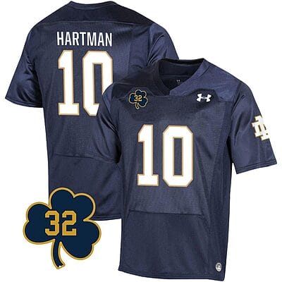 Notre Dame Sam Hartman Jersey #10 College Football Johnny Lujack Patch 32 Navy