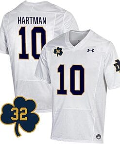 Notre Dame Sam Hartman Jersey #10 College Football Johnny Lujack Patch 32 White