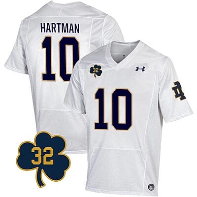 Notre Dame Sam Hartman Jersey #10 College Football Johnny Lujack Patch 32 White
