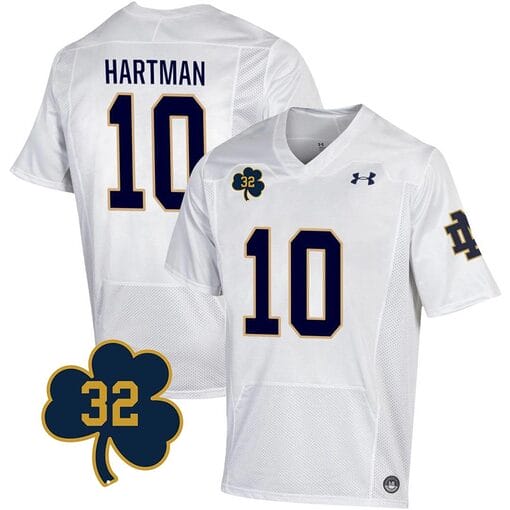 Notre Dame Sam Hartman Jersey #10 College Football Johnny Lujack Patch 32 White