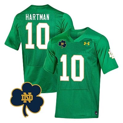 Notre Dame Sam Hartman Jersey #10 College Football Johnny Lujack Patch Green