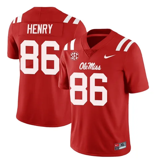 Ole Miss Rebels JJ Henry Jersey #86 College Football All Stitched Red