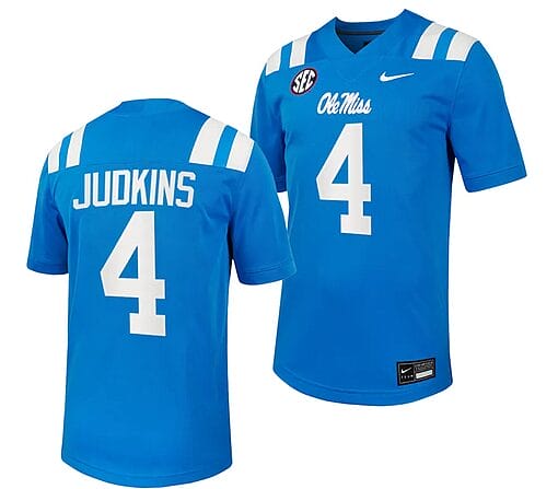 Ole Miss Rebels Quinshon Judkins Jersey #4 Untouchable College Football 2023 Powder Blue