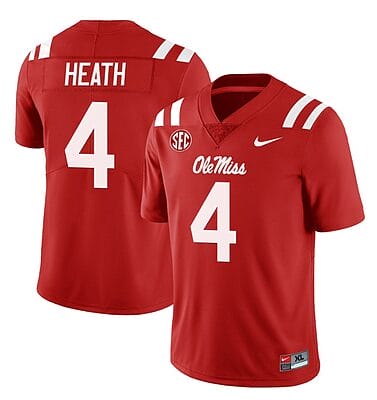Ole Miss Rebels Malik Heath Jersey #4 College Football All Stitched Red