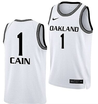 Oakland Golden Grizzlies Jamal Cain Jersey #1 College Basketball White 2021-22
