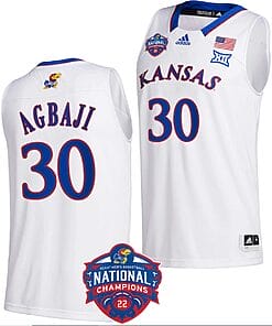 Ochai Agbaji Jersey #30 Kansas Jayhawks Basketball 2022 NCAA National Champions White
