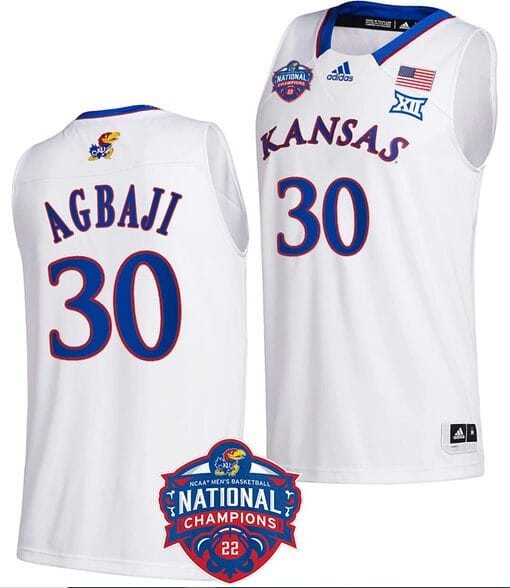 Ochai Agbaji Jersey #30 Kansas Jayhawks Basketball 2022 NCAA National Champions White