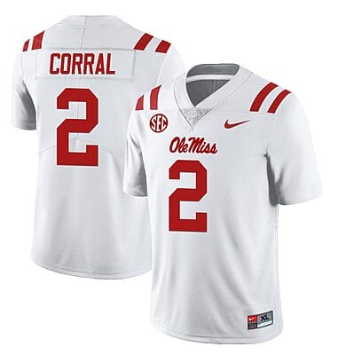 Ole Miss Rebels Matt Corral Jersey #2 College Football All Stitched White