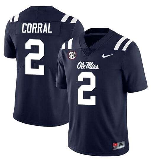 Ole Miss Rebels Matt Corral Jersey #2 College Football All Stitched Navy
