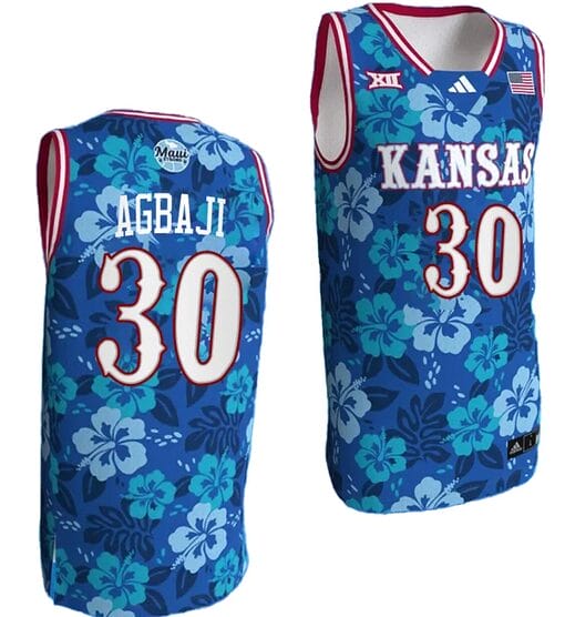 Ochai Agbaji Jersey #30 Kansas Jayhawks Bill Self Game College Basketball Blue Maui Strong