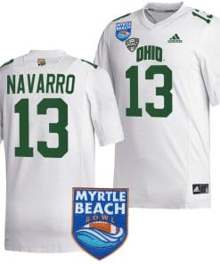 Parker Navarro Jersey #13 Ohio Bobcats 2023 Myrtle Beach Bowl Patch MVP Football White
