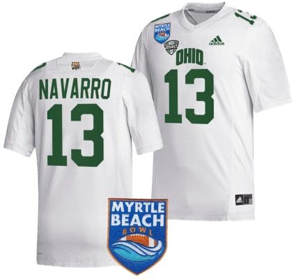 Parker Navarro Jersey #13 Ohio Bobcats 2023 Myrtle Beach Bowl Patch MVP Football White