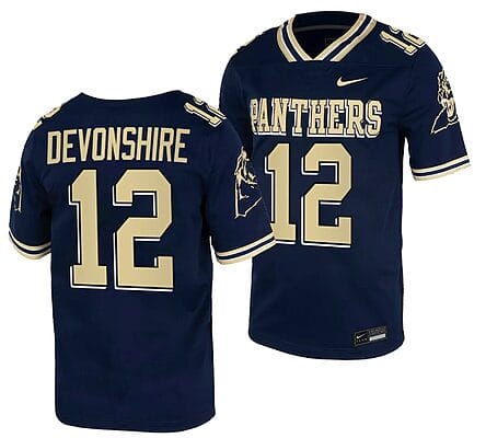 Pitt Panthers MJ Devonshire Jersey #12 Navy College Football Replica Uniform