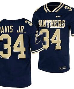 Pitt Panthers Derrick Davis Jr Jersey #34 Navy College Football Replica Uniform