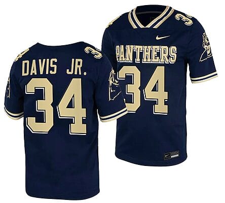 Pitt Panthers Derrick Davis Jr Jersey #34 Navy College Football Replica Uniform