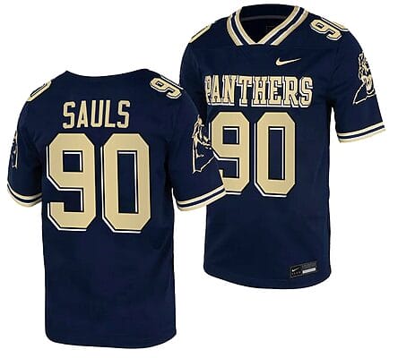 Pitt Panthers Ben Sauls Jersey #90 Navy College Football Replica Uniform