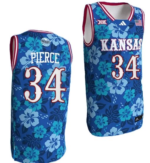 Paul Pierce Jersey #34 Kansas Jayhawks Bill Self Game College Basketball Blue Maui Strong