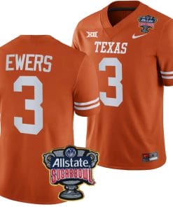 Quinn Ewers Jersey #3 Texas Longhorns Allstate Sugar Bowl Patch 2024 College Football Orange