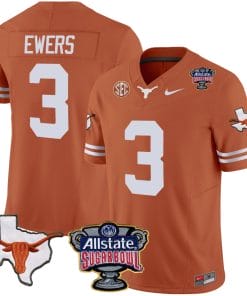 Quinn Ewers Jersey #3 Texas Longhorns Sugar Bowl Patch Vapor Football Texas Orange