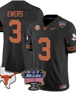 Quinn Ewers Jersey #3 Texas Longhorns Sugar Bowl Patch Vapor Football Black