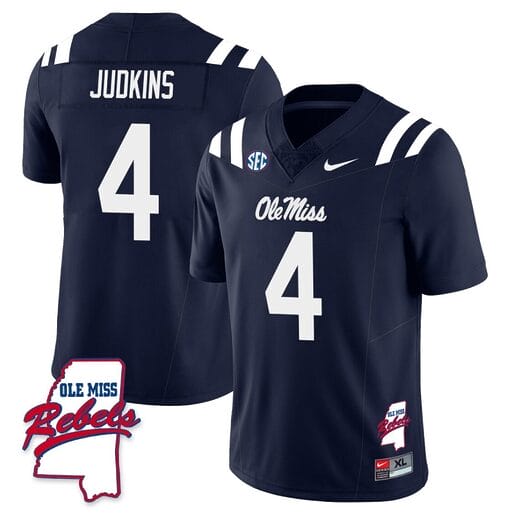 Quinshon Judkins Jersey #4 Ole Miss Rebels Football Ole Map All Stitched Red