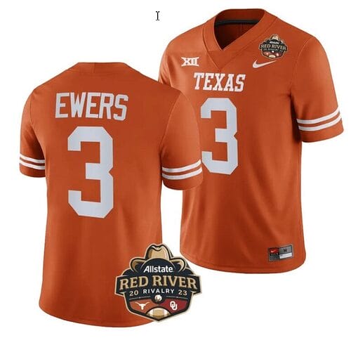 Quinn Ewers Jersey #3 Texas Longhorn Allstate Red River Vivalry Patch College Football Orange