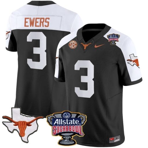 Quinn Ewers Jersey #3 Texas Longhorns Sugar Bowl Patch Vapor Football Black Alternate
