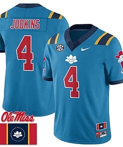 Quinshon Judkins Jersey #4 Ole Miss Rebels Football Ole Miss Flag All Stitched Blue 2