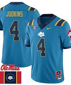 Quinshon Judkins Jersey #4 Ole Miss Rebels Football Ole Miss Flag All Stitched Blue 1