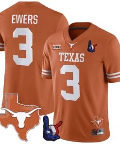Quinn Ewers Jersey #3 Texas Longhorns Texas State Map and Throwing Up The H Patch Football Orange