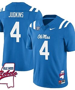 Quinshon Judkins Jersey #4 Ole Miss Rebels Football Ole Map All Stitched Blue