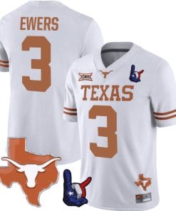 Quinn Ewers Jersey #3 Texas Longhorns Texas State Map and Throwing Up The H Patch Football White