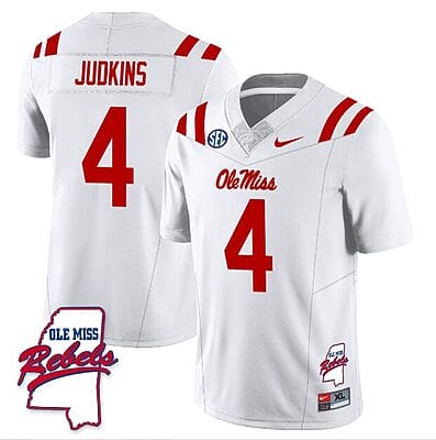 Quinshon Judkins Jersey #4 Ole Miss Rebels Football Ole Map All Stitched White