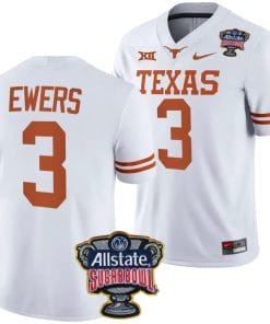 Quinn Ewers Jersey #3 Texas Longhorns Allstate Sugar Bowl Patch 2024 College Football White