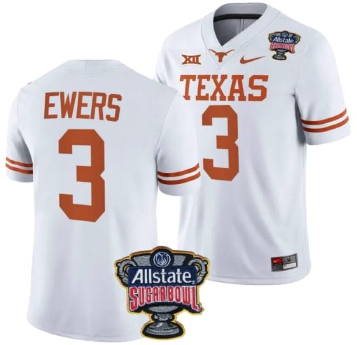 Quinn Ewers Jersey #3 Texas Longhorns Allstate Sugar Bowl Patch 2024 College Football White