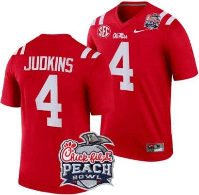 Quinshon Judkins Jersey #4 Ole Miss Rebels Peach Bowl Patch 2024 College Football Red