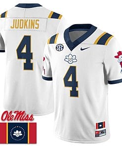 Quinshon Judkins Jersey #4 Ole Miss Rebels Football Ole Miss Flag All Stitched White 1