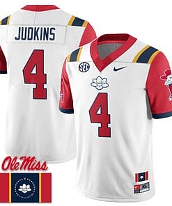 Quinshon Judkins Jersey #4 Ole Miss Rebels Football Ole Miss Flag All Stitched White 2