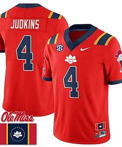 Quinshon Judkins Jersey #4 Ole Miss Rebels Football Ole Miss Flag All Stitched Red