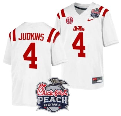 Quinshon Judkins Jersey #4 Ole Miss Rebels Peach Bowl Patch 2024 College Football White