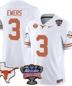 Quinn Ewers Jersey #3 Texas Longhorns Sugar Bowl Patch Vapor Football White