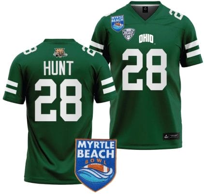 Rickey Hunt Jersey #28 Ohio Bobcats 2023 Myrtle Beach Bowl Patch College Football Green