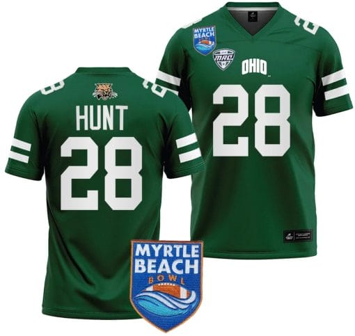 Rickey Hunt Jersey #28 Ohio Bobcats 2023 Myrtle Beach Bowl Patch College Football Green